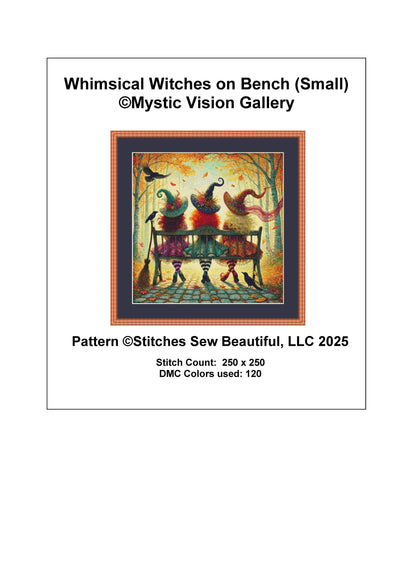 Whimsical Witches on Bench (Small) counted cross stitch pattern by Mystic Vision Gallery