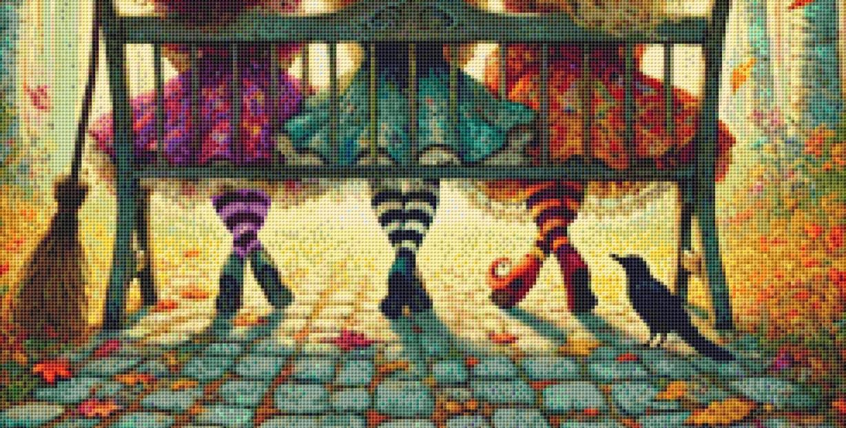 Whimsical Witches on Bench (Small) counted cross stitch pattern by Mystic Vision Gallery