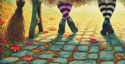 Whimsical Witches on Bench (Max Size/Color) counted cross stitch pattern by Mystic Vision Gallery