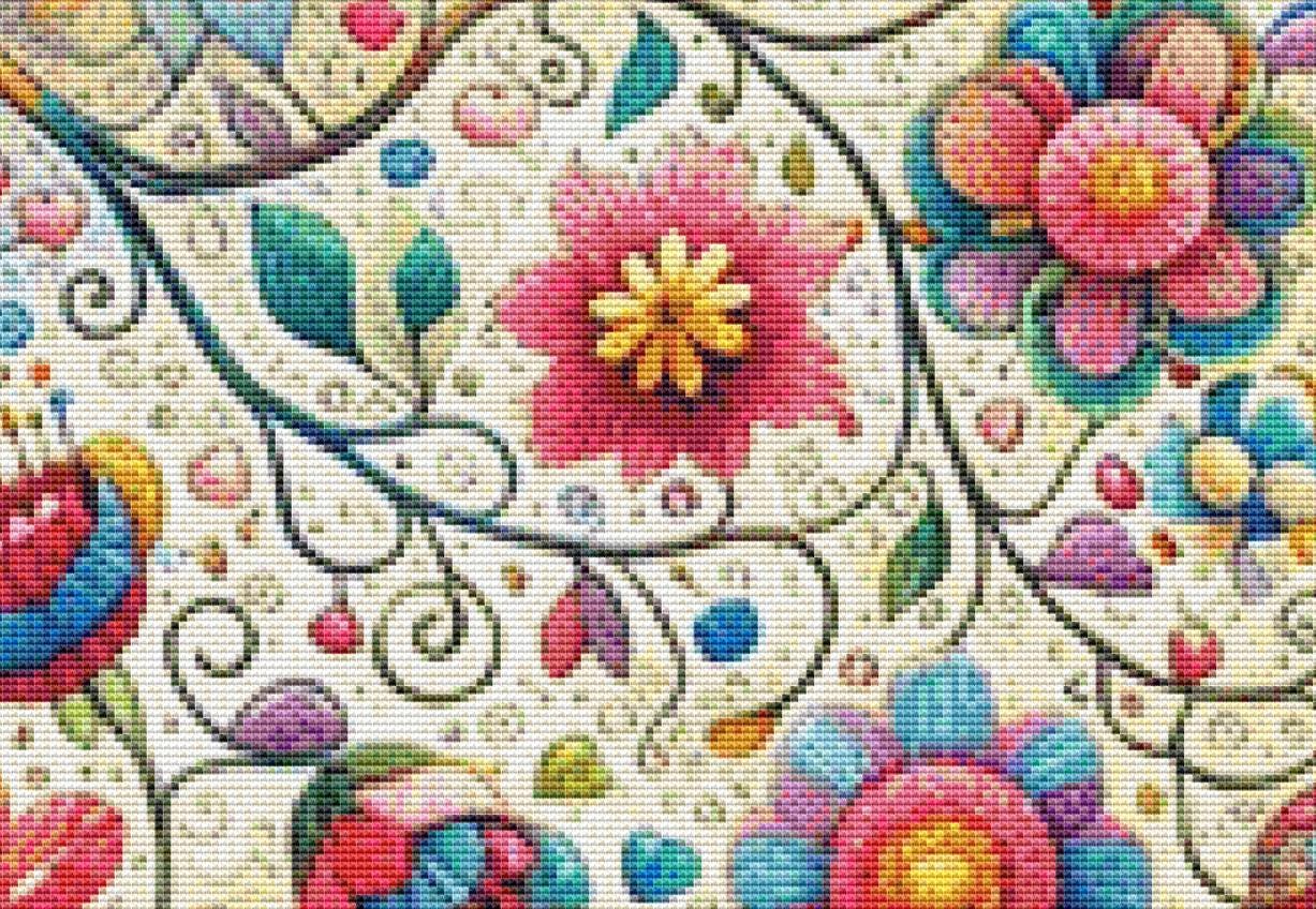 Peaceful Cat Nap in Whimsical Blooms counted cross stitch pattern by World of Love Hearts/Adrian G. Eyre
