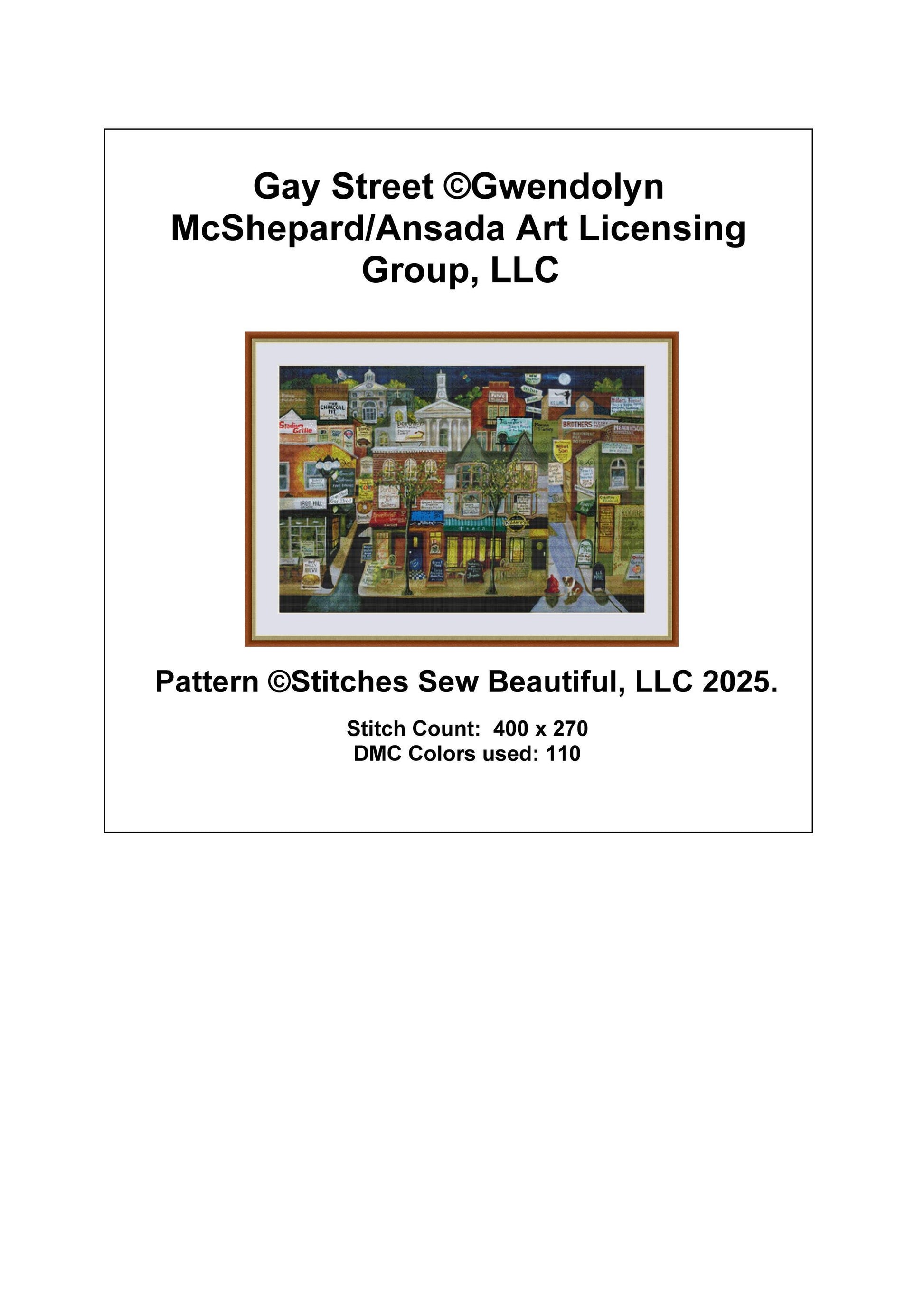 Gay Street counted cross stitch pattern by Gwendolyn McShepard/Ansada Art Licensing Group, LLC
