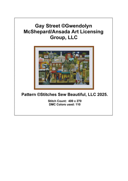 Gay Street counted cross stitch pattern by Gwendolyn McShepard/Ansada Art Licensing Group, LLC