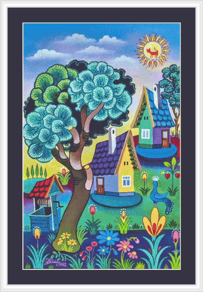 The Blue Bird of Happiness counted cross stitch pattern by Laszlo Koday