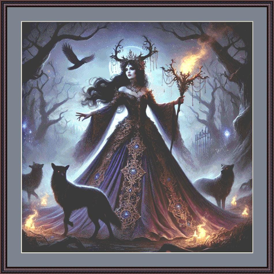Hecate Goddess of Witchcraft counted cross stitch pattern by Mystic Vision Gallery