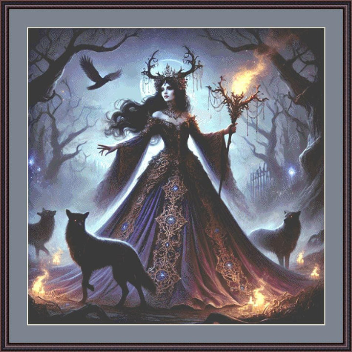 Hecate Goddess of Witchcraft counted cross stitch pattern by Mystic Vision Gallery