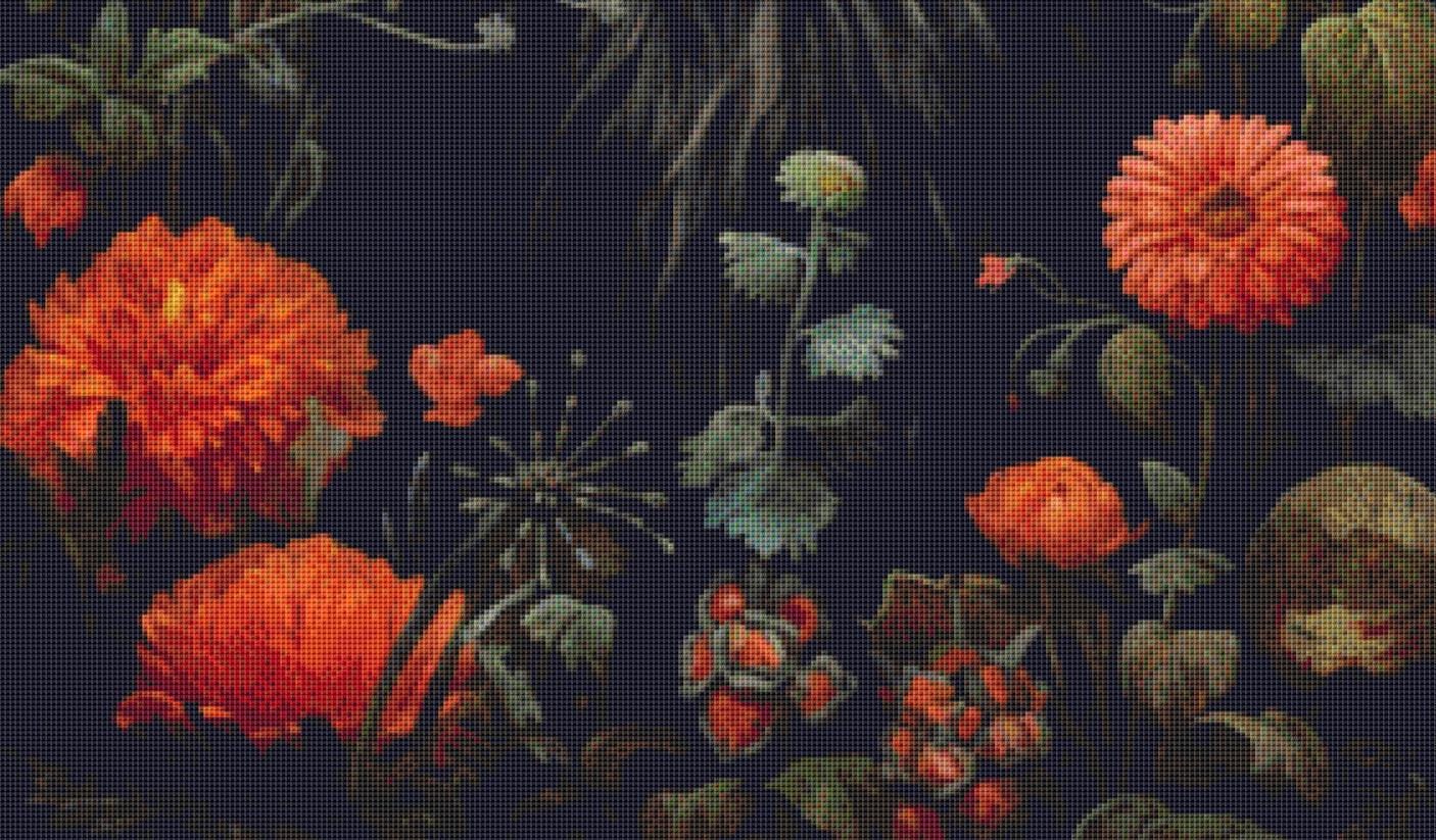 Gothic Botanical Cat counted cross stitch pattern by Dutch Lady Mystic Art