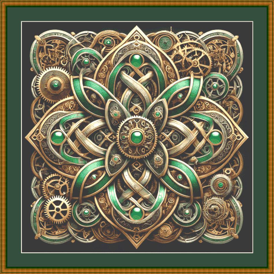 Steampunk Celtic Mandala counted cross stitch pattern by Mystic Vision Gallery
