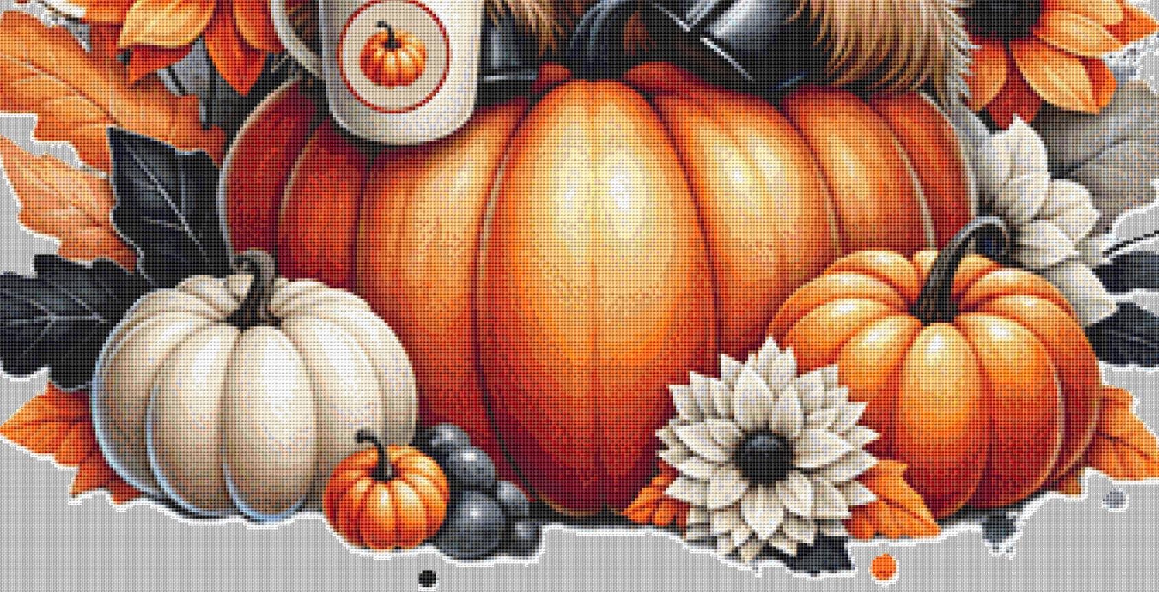 Autumn Highland Cow counted cross stitch pattern by Pixel Paige Studios