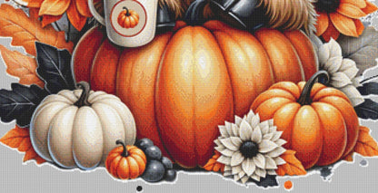 Autumn Highland Cow counted cross stitch pattern by Pixel Paige Studios