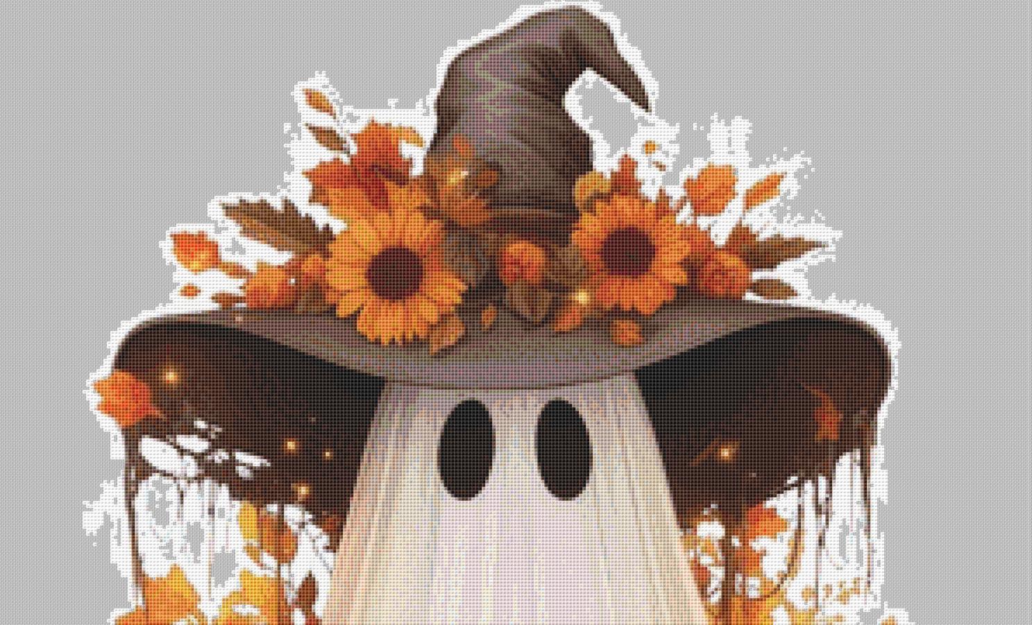 Spooky Little Ghost counted cross stitch pattern by Amethyst Garnet House