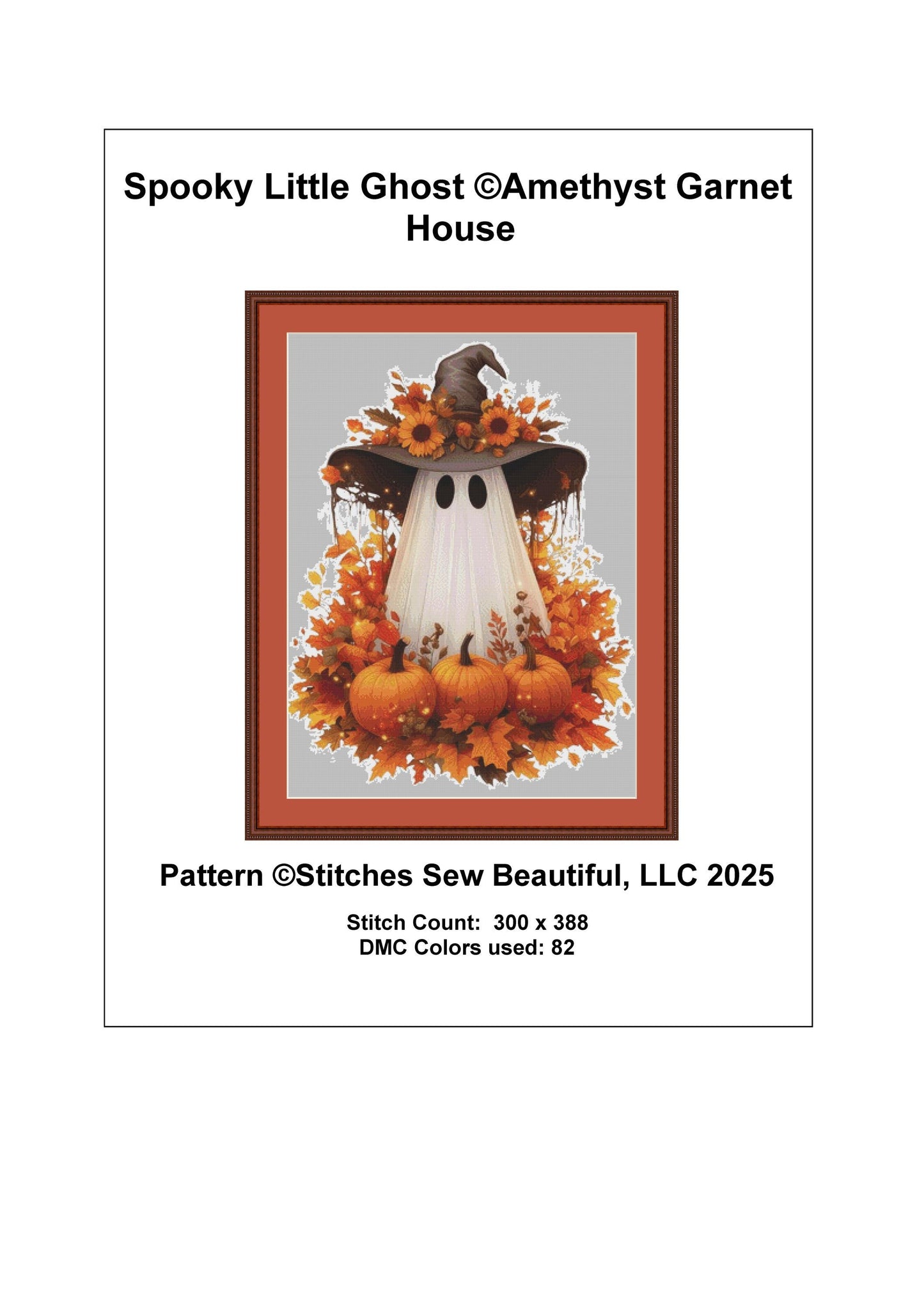 Spooky Little Ghost counted cross stitch pattern by Amethyst Garnet House