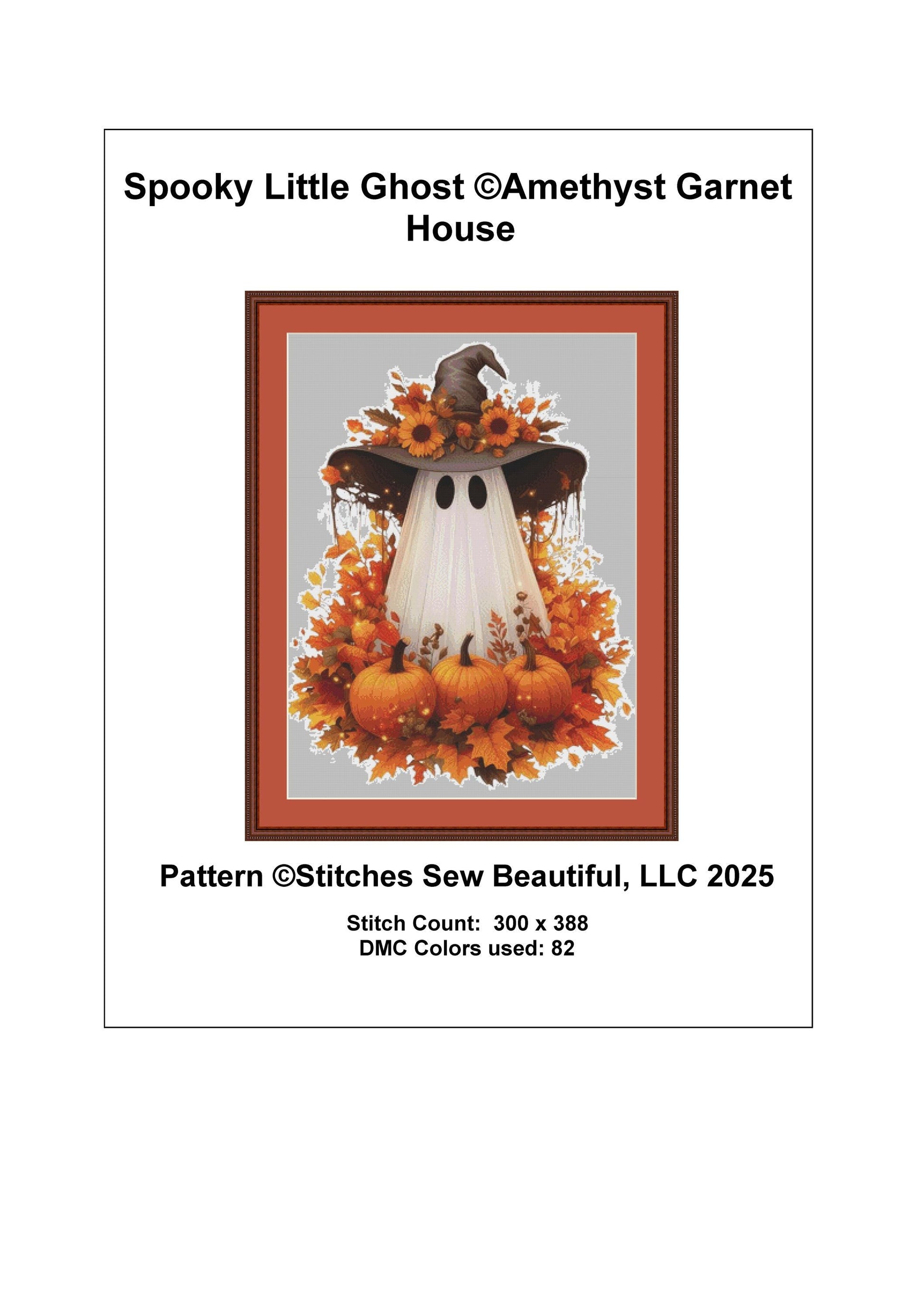 Spooky Little Ghost counted cross stitch pattern by Amethyst Garnet House