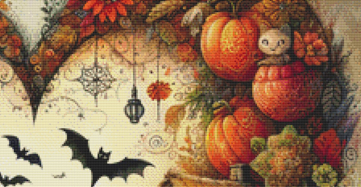 Serene Autumn Country Witch counted cross stitch pattern by World of Love Hearts/Adrian G. Eyre