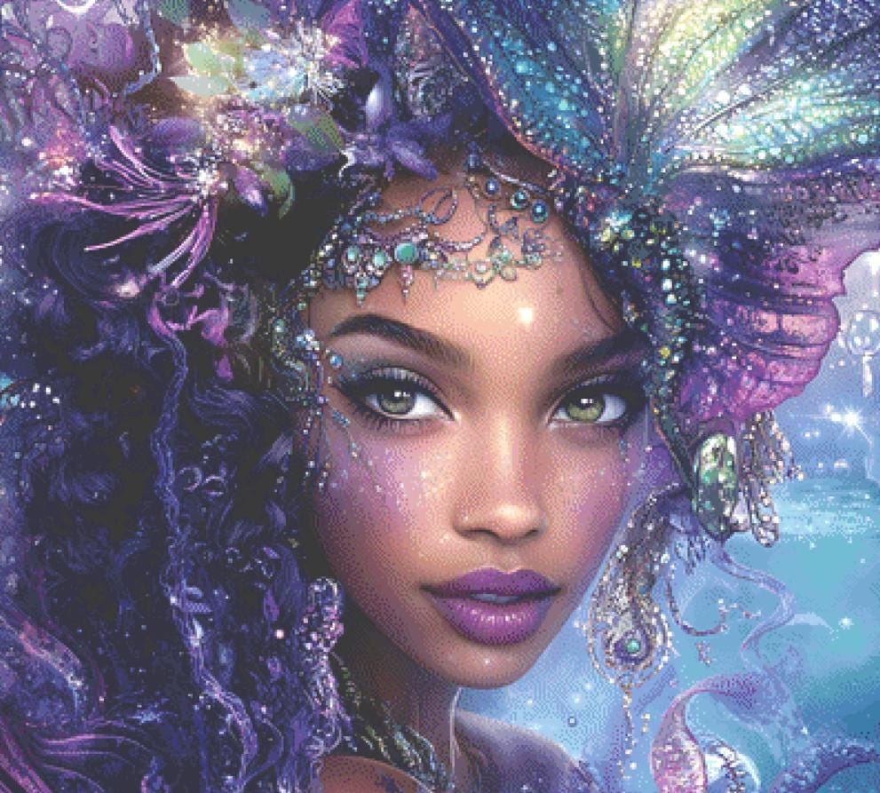 Beautiful Sea Lady counted cross stitch pattern by Coastal Bliss Studios