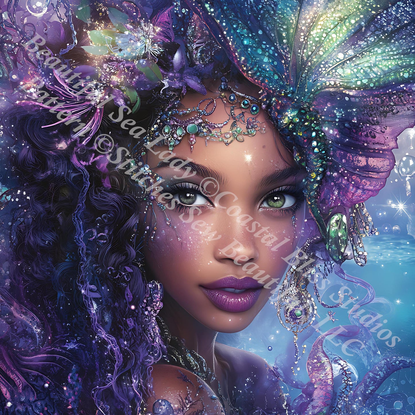 Beautiful Sea Lady counted cross stitch pattern by Coastal Bliss Studios