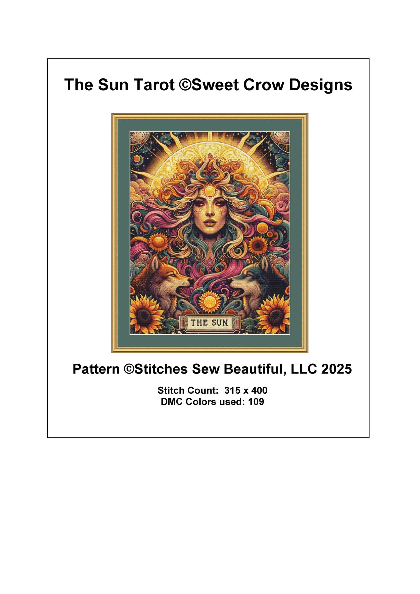 The Sun Tarot counted cross stitch pattern by Sweet Crow Designs