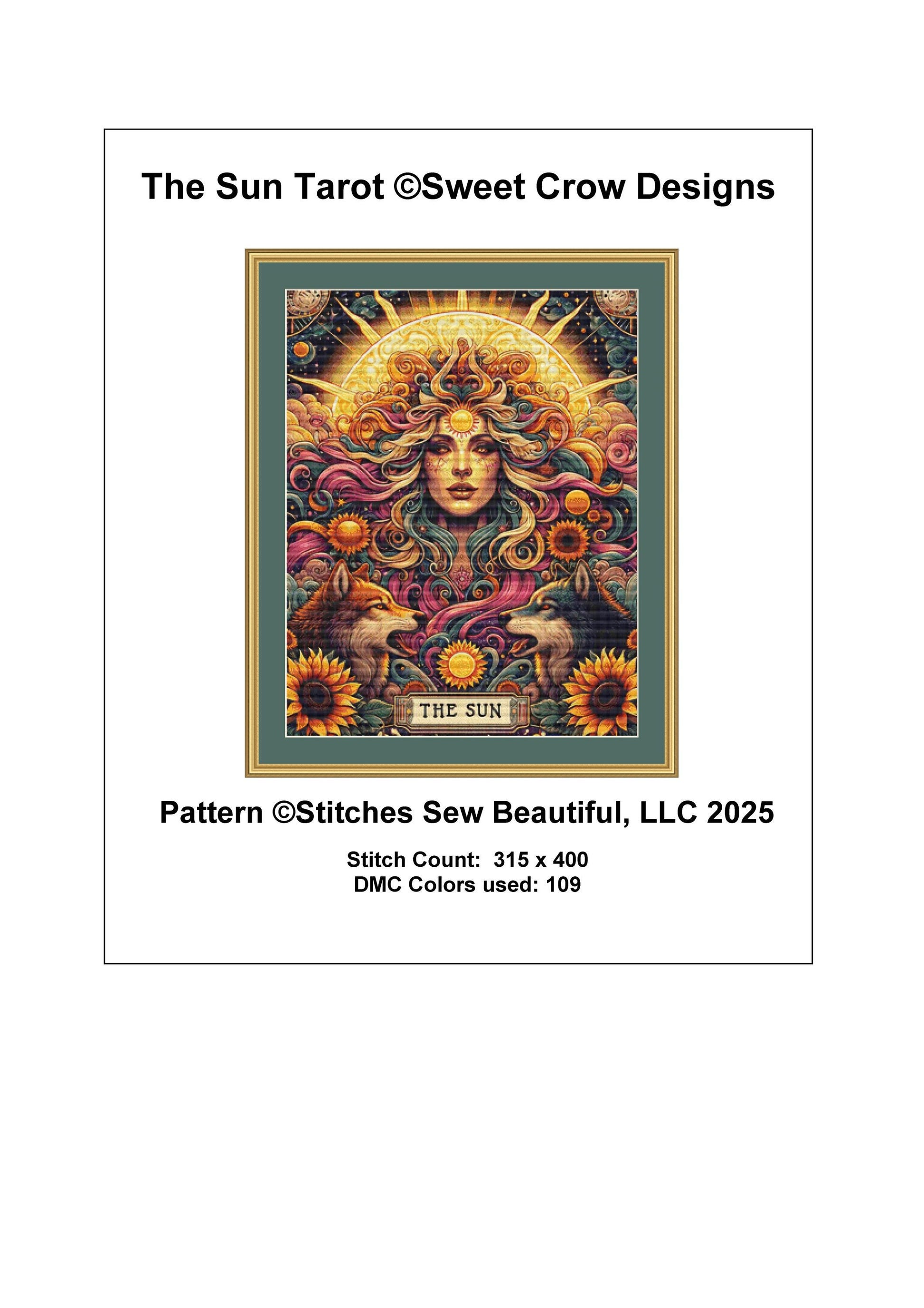 The Sun Tarot counted cross stitch pattern by Sweet Crow Designs