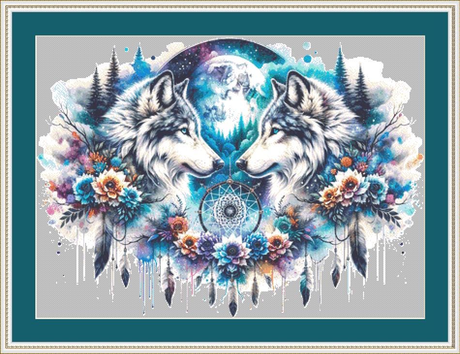 Celestial Wolves counted cross stitch pattern by Petite Publications