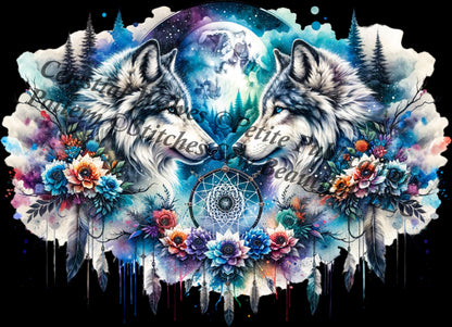 Celestial Wolves counted cross stitch pattern by Petite Publications