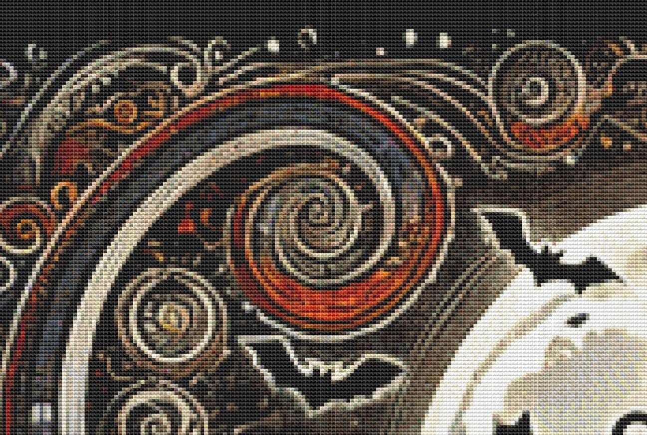 Whimsical Full Moon Halloween counted cross stitch pattern by World of Love Hearts/Adrian G. Eyre