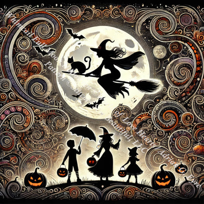 Whimsical Full Moon Halloween counted cross stitch pattern by World of Love Hearts/Adrian G. Eyre