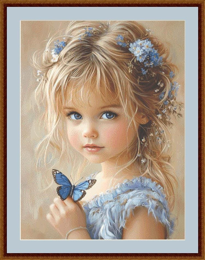 Blue Eyed Girl counted cross stitch pattern by Ingrid Jean AI Art