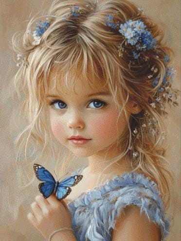 Blue Eyed Girl counted cross stitch pattern by Ingrid Jean AI Art