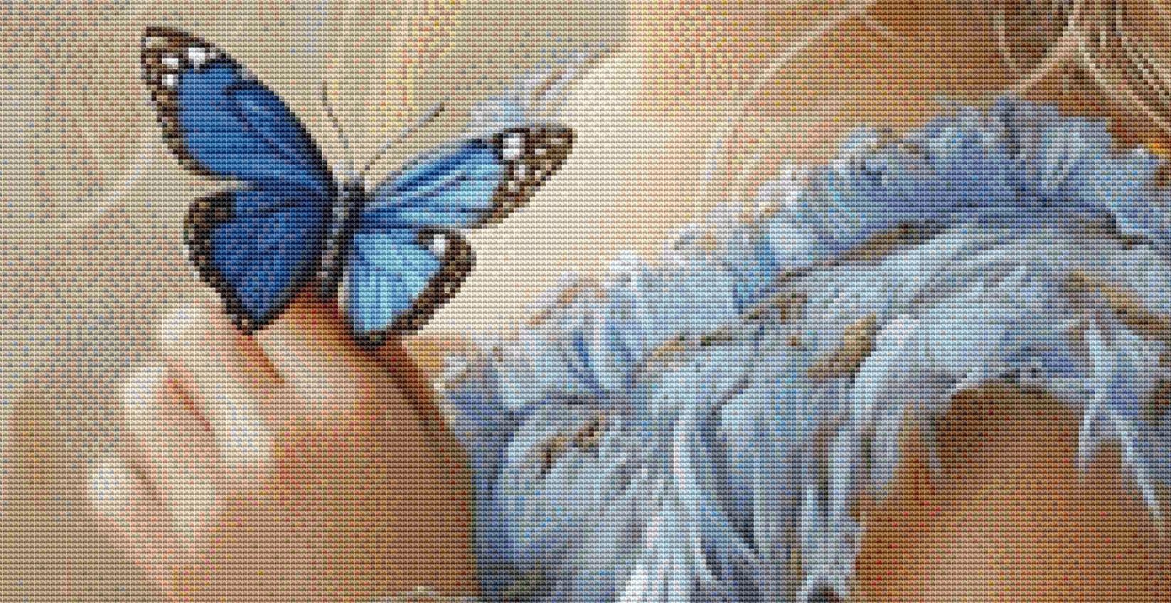Blue Eyed Girl counted cross stitch pattern by Ingrid Jean AI Art