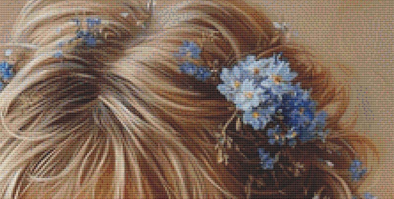Blue Eyed Girl counted cross stitch pattern by Ingrid Jean AI Art