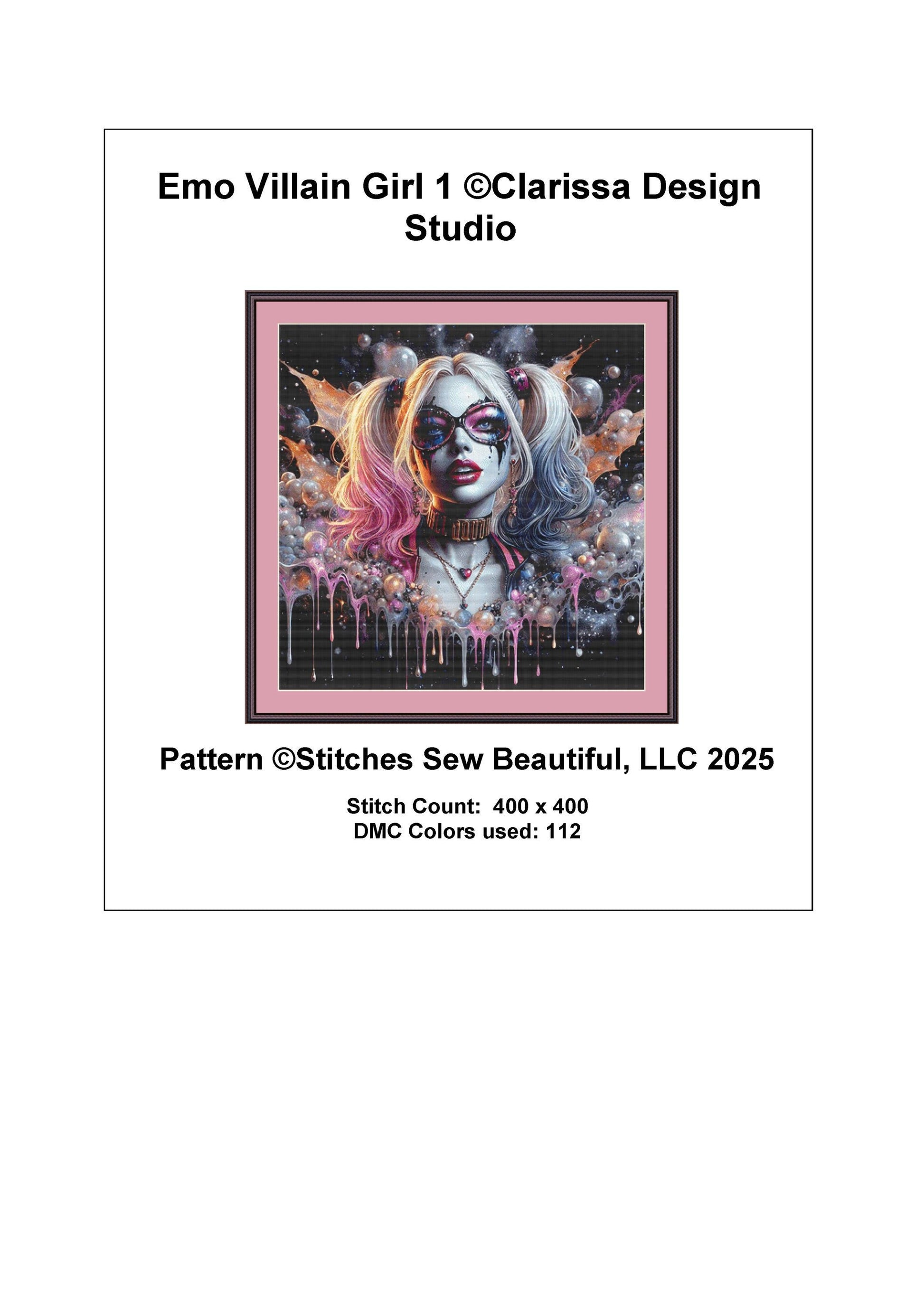 Emo Villain Girl 1 counted cross stitch pattern by Clarissa Design Studio