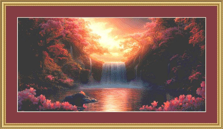 Enchanting Waterfall at Sunset counted cross stitch pattern by Eder Jose Rosa