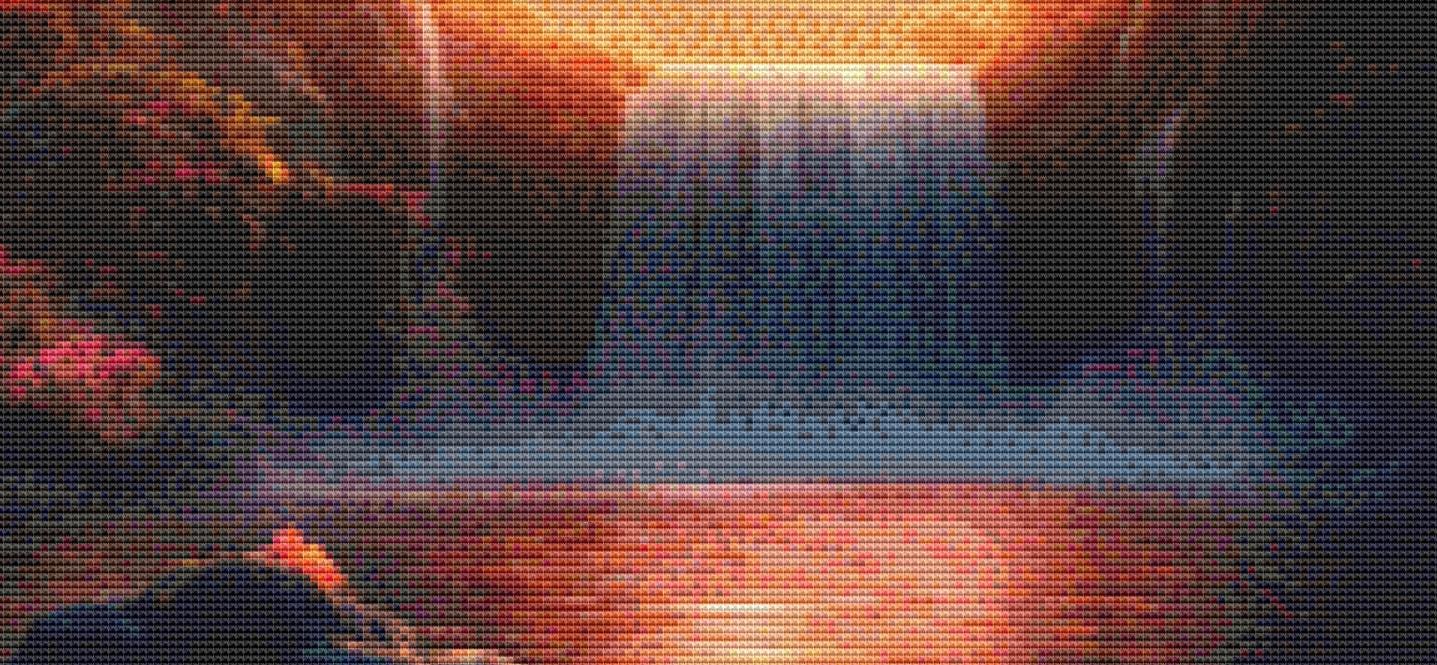 Enchanting Waterfall at Sunset counted cross stitch pattern by Eder Jose Rosa