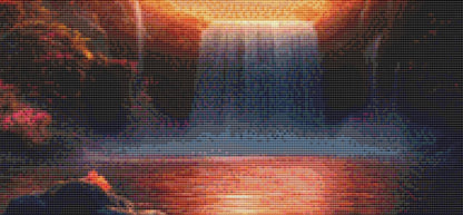 Enchanting Waterfall at Sunset counted cross stitch pattern by Eder Jose Rosa
