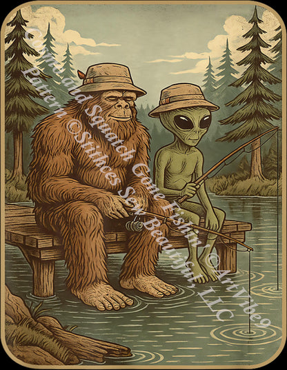 Cosmo and Squatch Gone Fishin' counted cross stitch pattern by ArtVibe9
