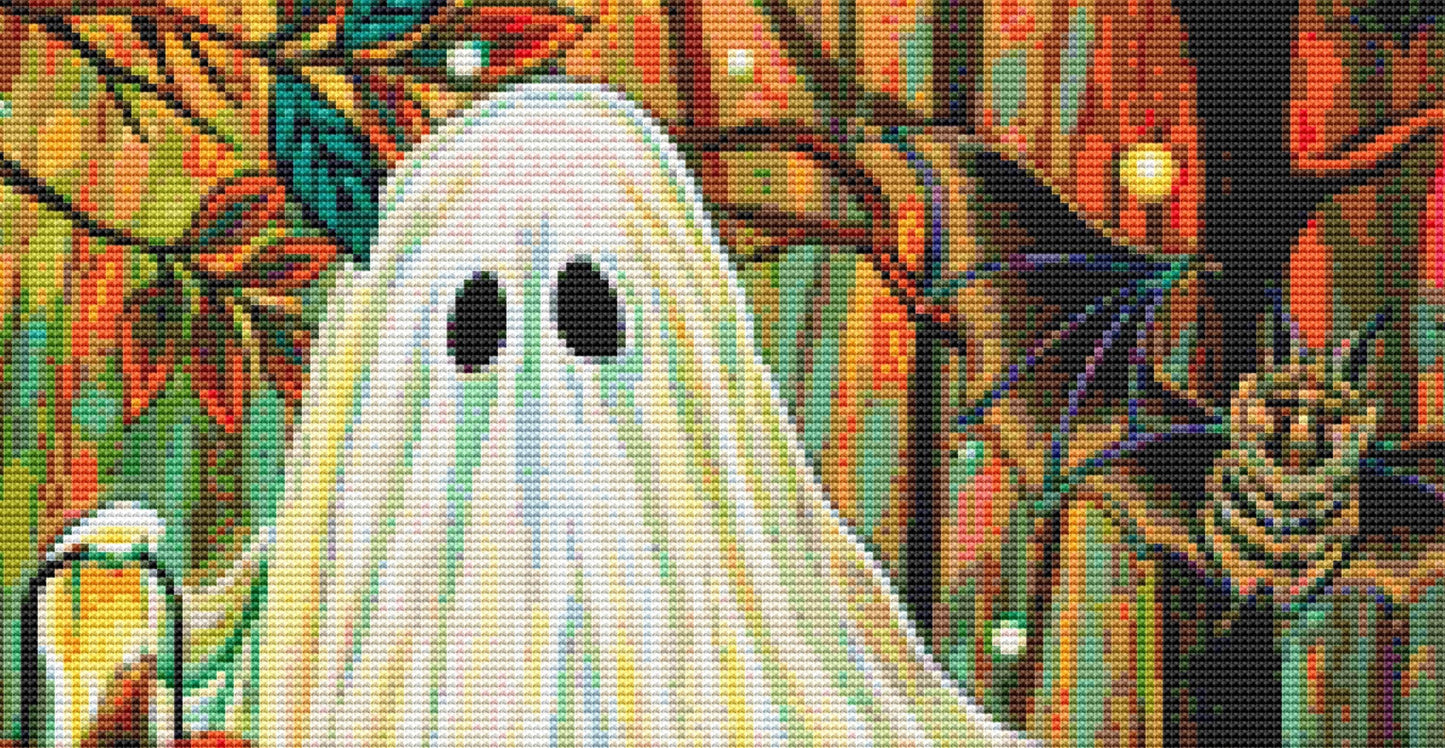 A Ghost's Night Out counted cross stitch pattern by Peggy Davis/Porterfields Fine Art Licensing