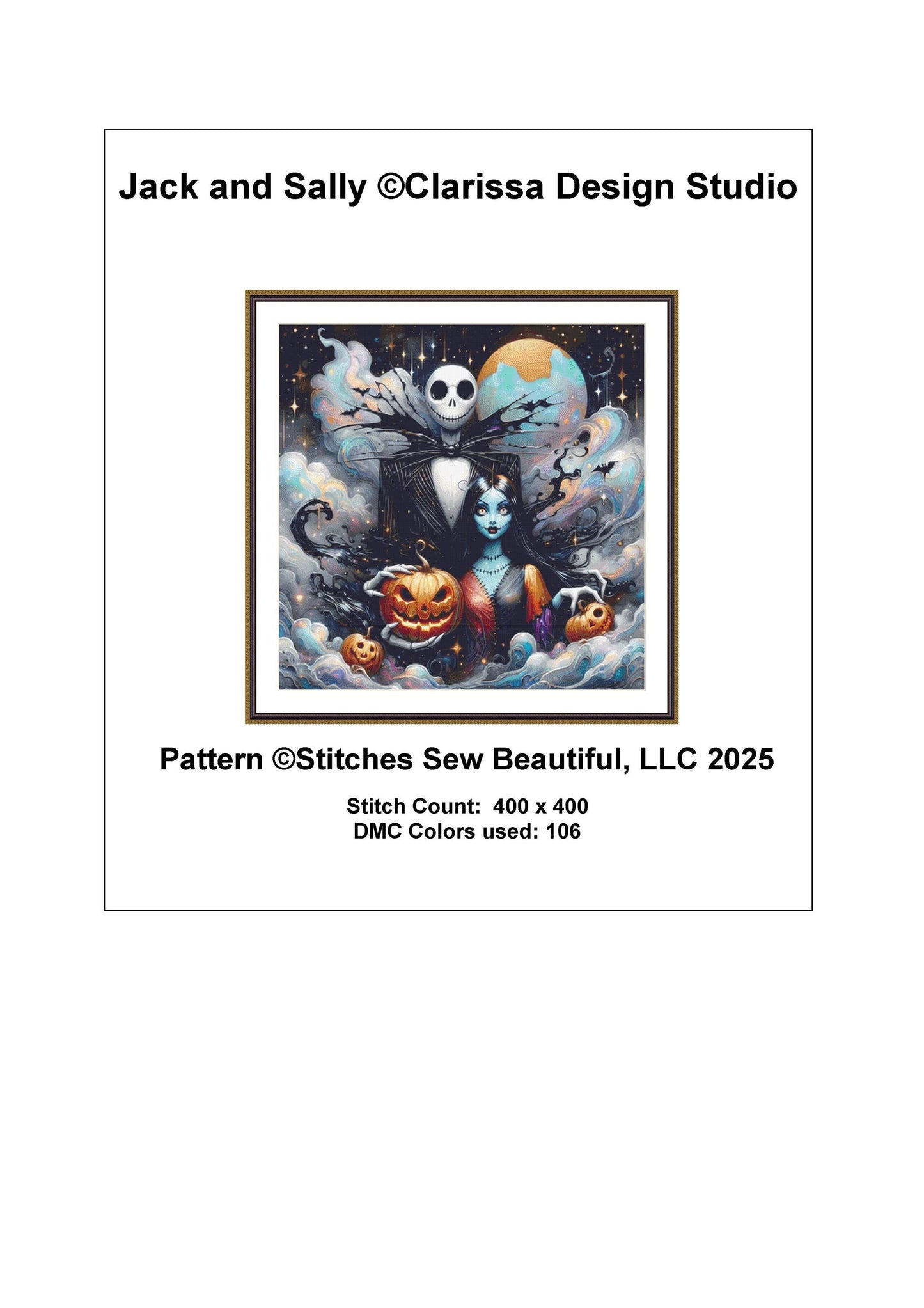 Jack and Sally counted cross stitch pattern by Clarissa Design Studio