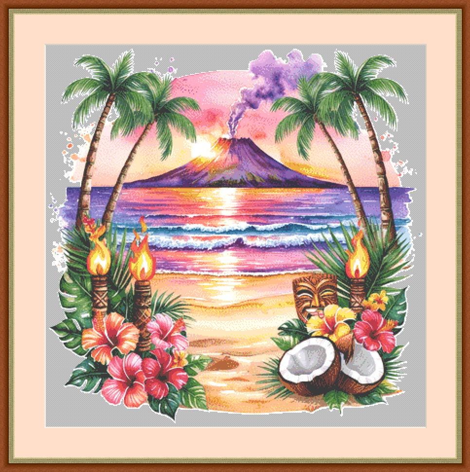 Aloha counted cross stitch pattern Whimsical Art Graphics