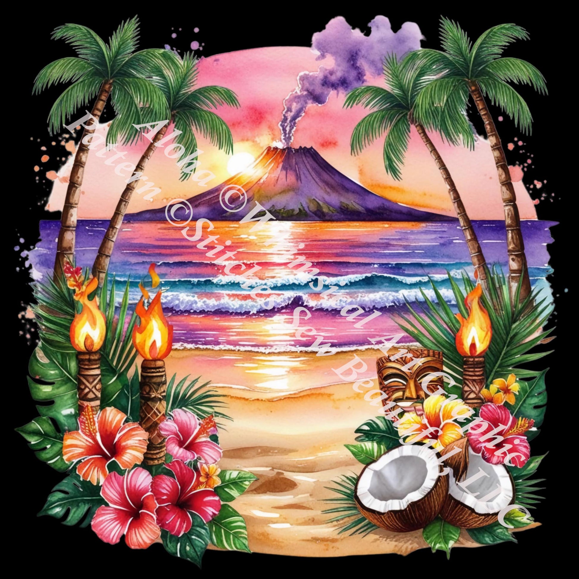 Aloha counted cross stitch pattern Whimsical Art Graphics