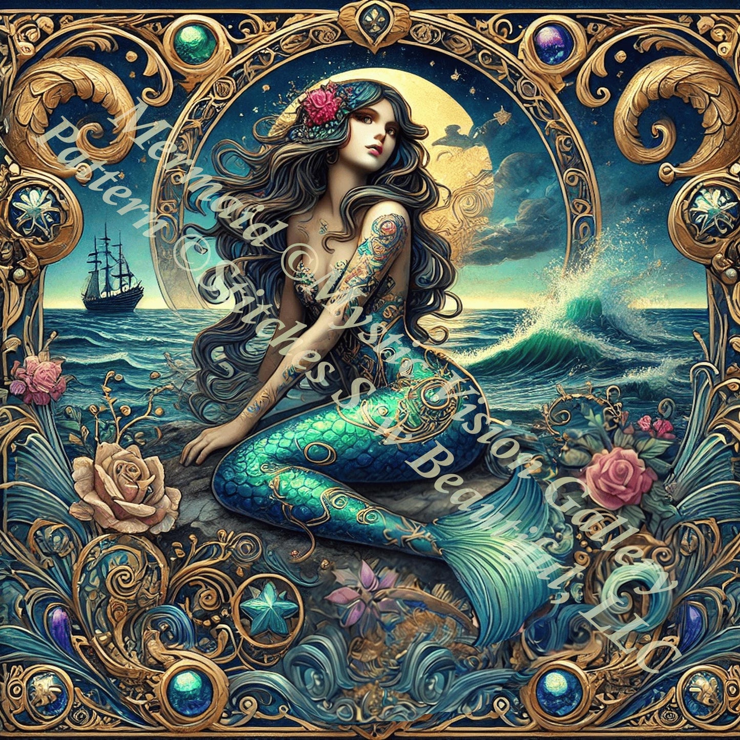 Mermaid counted cross stitch pattern by Mystic Vision Gallery