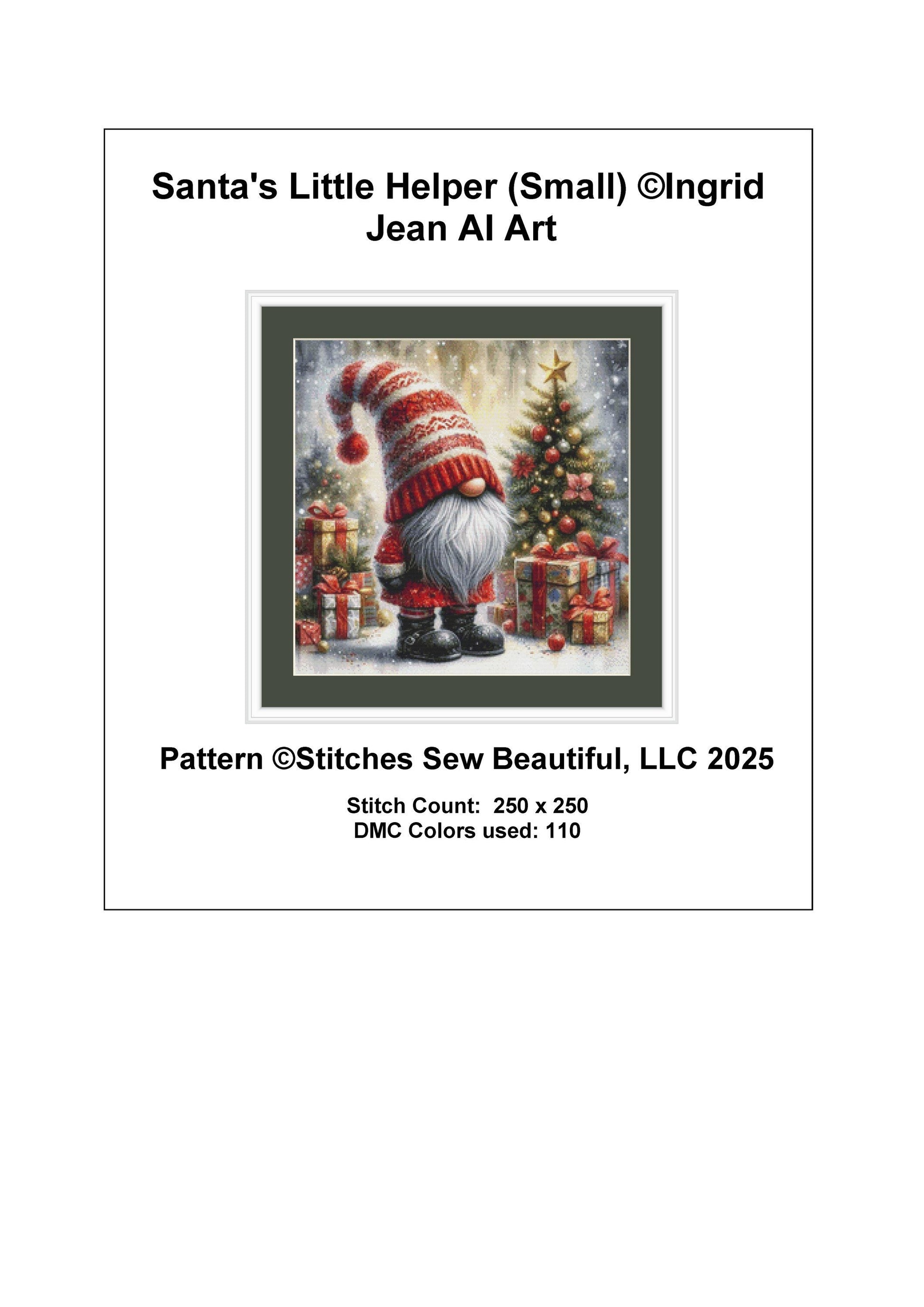 Santa's Little Helper (Small) counted cross stitch pattern by Inrgid Jean AI Art