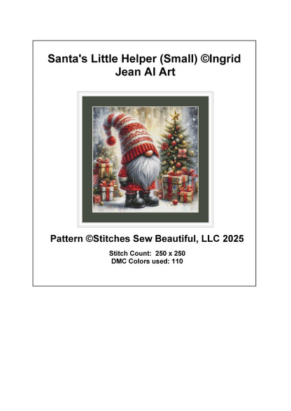 Santa's Little Helper (Small) counted cross stitch pattern by Inrgid Jean AI Art