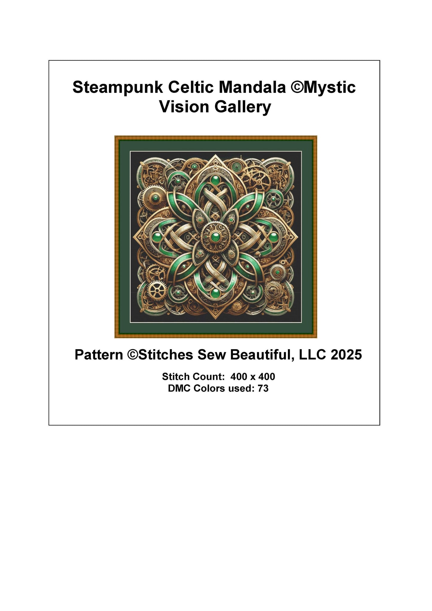 Steampunk Celtic Mandala counted cross stitch pattern by Mystic Vision Gallery
