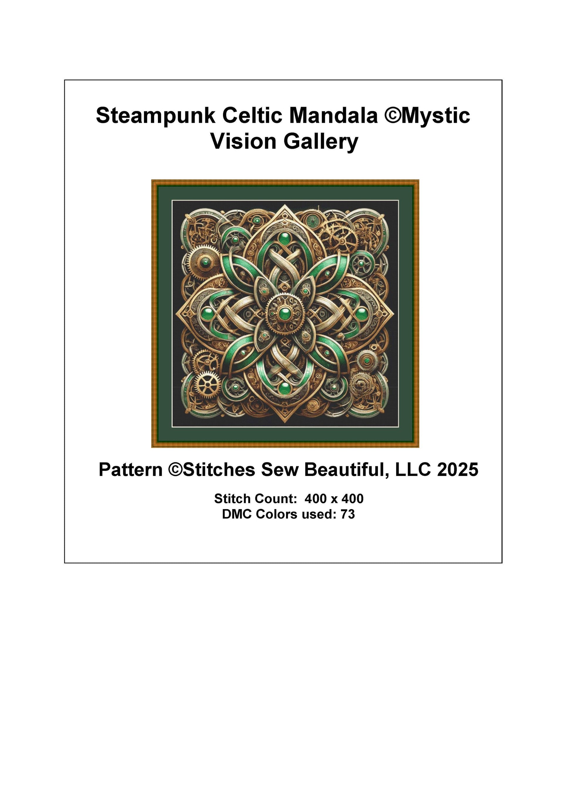 Steampunk Celtic Mandala counted cross stitch pattern by Mystic Vision Gallery