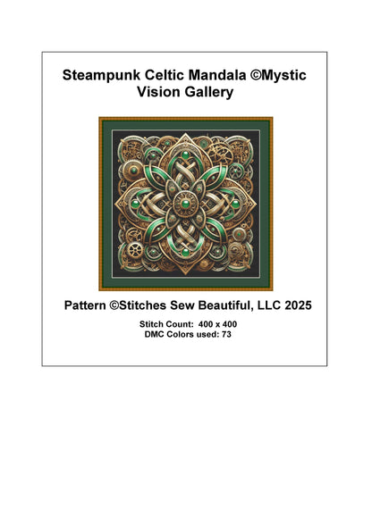 Steampunk Celtic Mandala counted cross stitch pattern by Mystic Vision Gallery