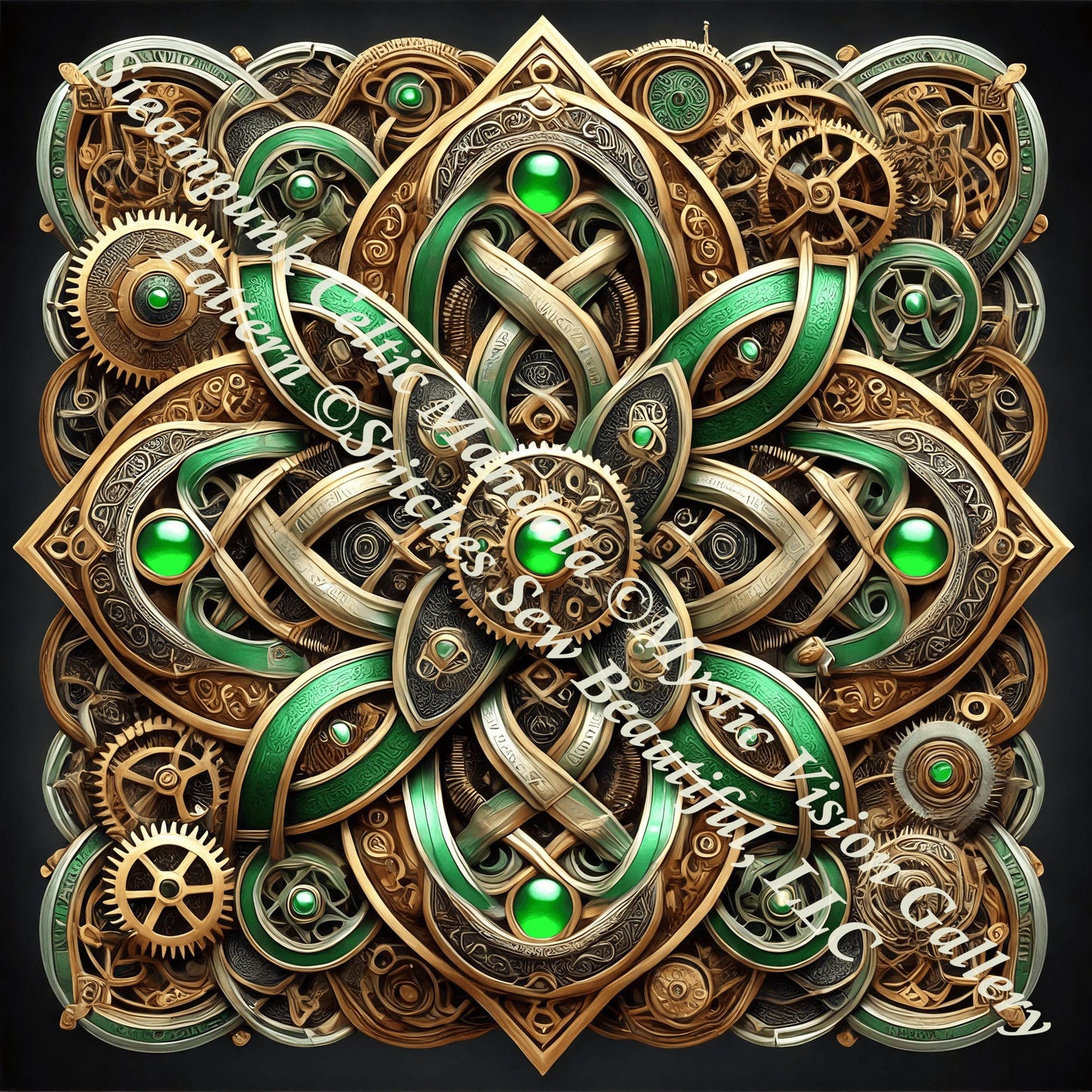 Steampunk Celtic Mandala counted cross stitch pattern by Mystic Vision Gallery