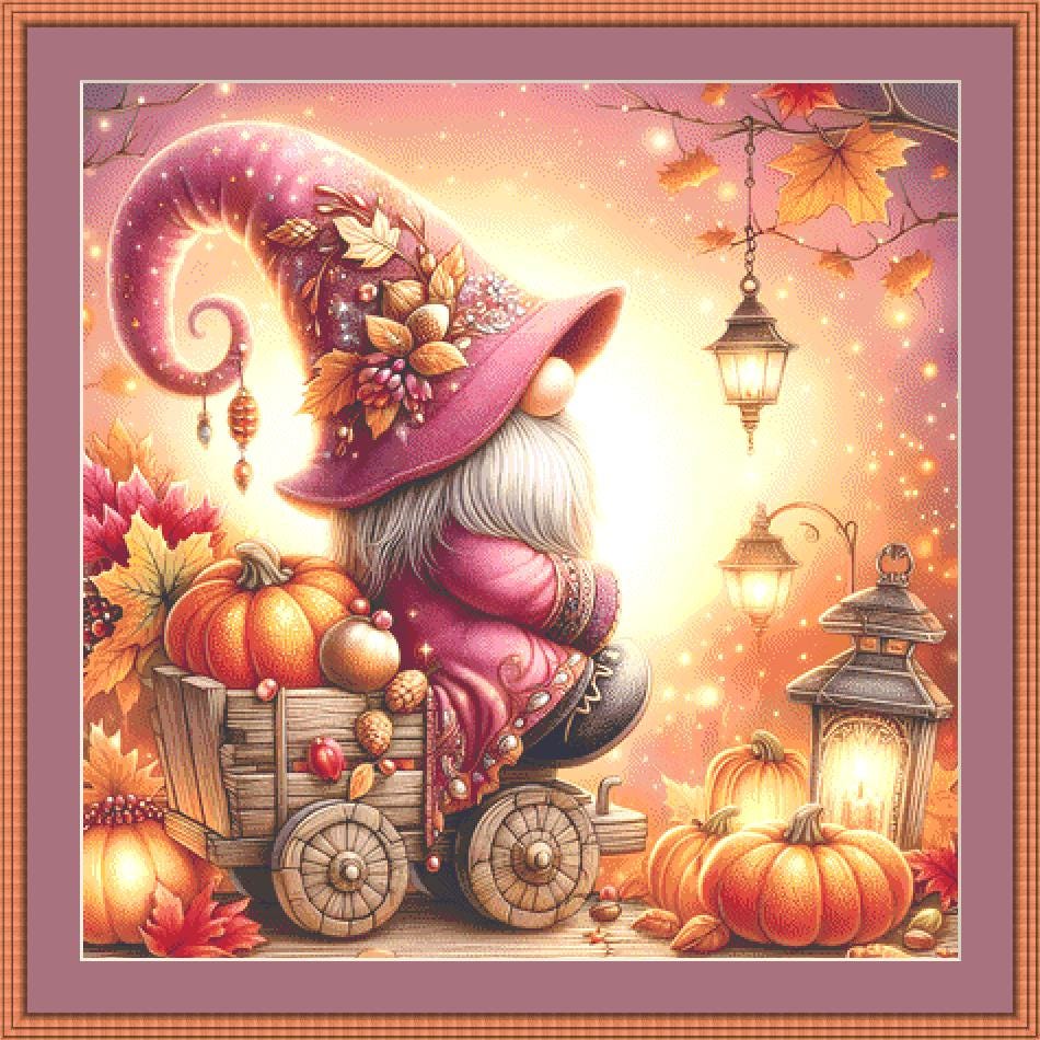 Cozy Autumn Gnome counted cross stitch pattern by AdneLStudio