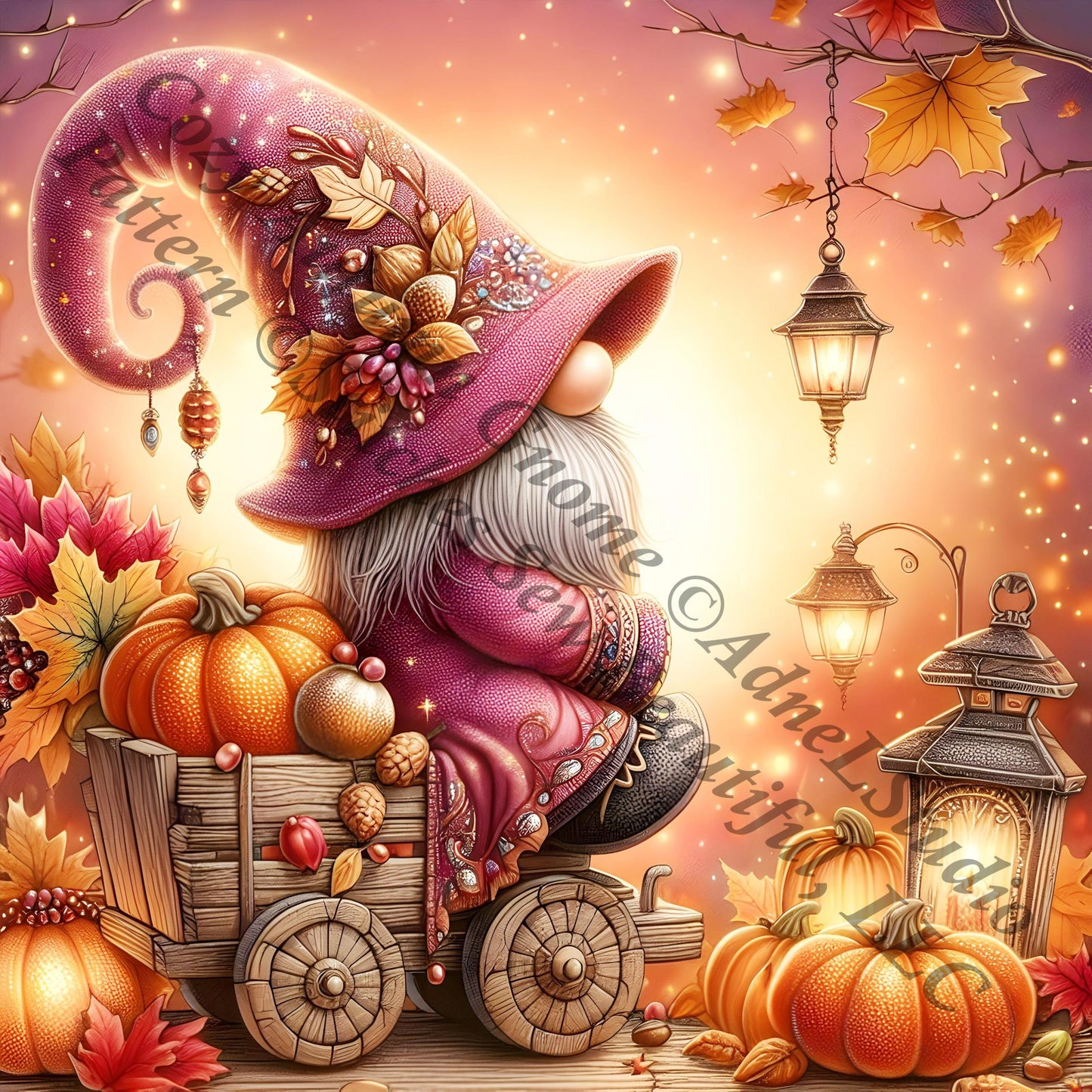 Cozy Autumn Gnome counted cross stitch pattern by AdneLStudio