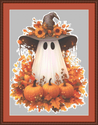 Spooky Little Ghost counted cross stitch pattern by Amethyst Garnet House