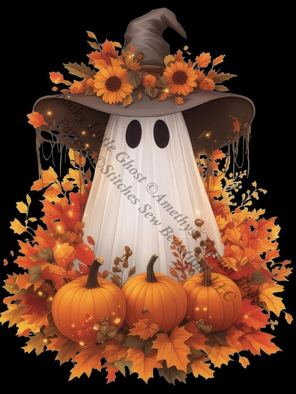 Spooky Little Ghost counted cross stitch pattern by Amethyst Garnet House