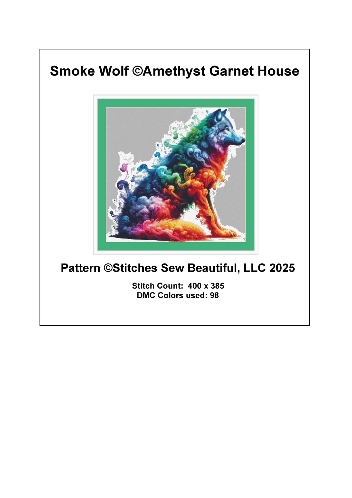 Smoke Wolf counted cross stitch pattern by Amethyst Garnet House